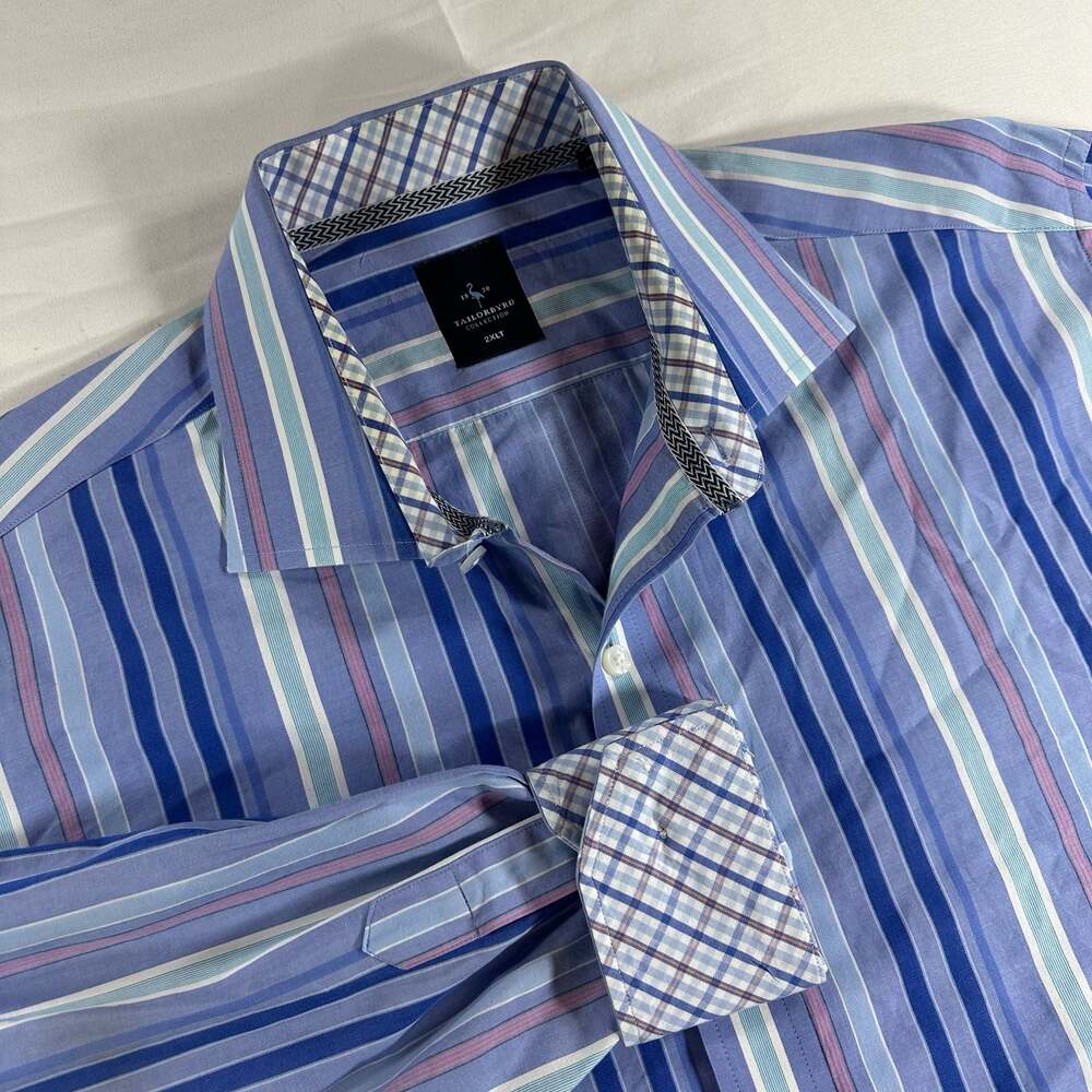 Tailorbyrd Collection Men's Striped Long Sleeve Button-Down Flip Cuff 2XLT